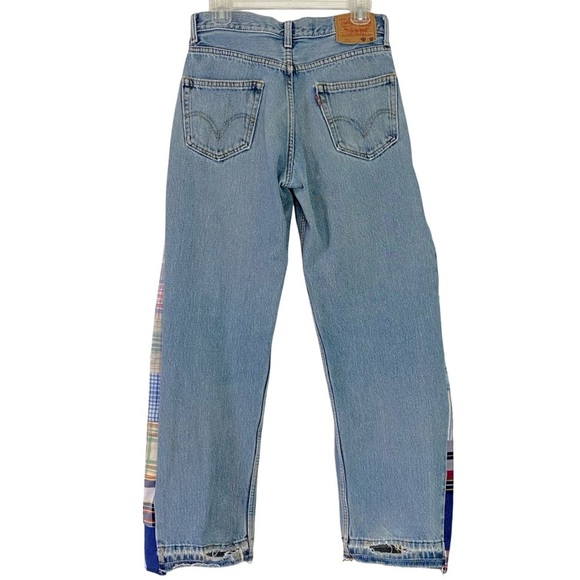 Levi’s 550 Custom Jeans Womens Size 6 Waist 28 Plaid Patchwork Levis Upcycled - Picture 2 of 16